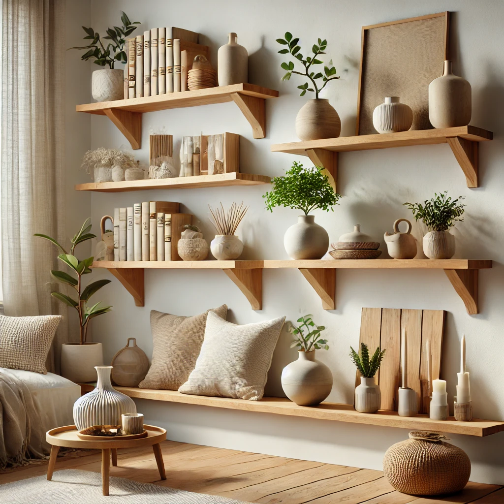 Image showcasing Natural Wood Floating Shelves: Timeless Elegance for Your Home ...